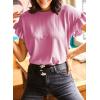 imageEVALESS Womens Summer Casual Short Sleeve Tops Ruffle Basic T Shirts Round Neck Solid Knit Loose Fit Tee BlousesRose Red