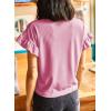 imageEVALESS Womens Summer Casual Short Sleeve Tops Ruffle Basic T Shirts Round Neck Solid Knit Loose Fit Tee BlousesRose Red