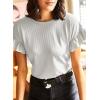 imageEVALESS Womens Summer Casual Short Sleeve Tops Ruffle Basic T Shirts Round Neck Solid Knit Loose Fit Tee BlousesWhite