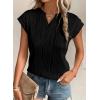 imageEVALESS Womens Summer Short Sleeve Textured Tops Trendy V Neck Cap Sleeve Solid Loose Dressy Casual Basic T Shirts BlousesBlack