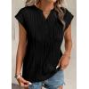 imageEVALESS Womens Summer Short Sleeve Textured Tops Trendy V Neck Cap Sleeve Solid Loose Dressy Casual Basic T Shirts BlousesBlack