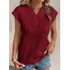 imageEVALESS Womens Summer Short Sleeve Textured Tops Trendy V Neck Cap Sleeve Solid Loose Dressy Casual Basic T Shirts BlousesBurgundy
