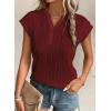 imageEVALESS Womens Summer Short Sleeve Textured Tops Trendy V Neck Cap Sleeve Solid Loose Dressy Casual Basic T Shirts BlousesBurgundy