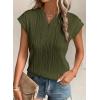 imageEVALESS Womens Summer Short Sleeve Textured Tops Trendy V Neck Cap Sleeve Solid Loose Dressy Casual Basic T Shirts BlousesJungle Green