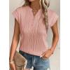 imageEVALESS Womens Summer Short Sleeve Textured Tops Trendy V Neck Cap Sleeve Solid Loose Dressy Casual Basic T Shirts BlousesPink