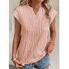 imageEVALESS Womens Summer Short Sleeve Textured Tops Trendy V Neck Cap Sleeve Solid Loose Dressy Casual Basic T Shirts BlousesPink