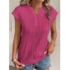 imageEVALESS Womens Summer Short Sleeve Textured Tops Trendy V Neck Cap Sleeve Solid Loose Dressy Casual Basic T Shirts BlousesRose Red