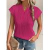 imageEVALESS Womens Summer Short Sleeve Textured Tops Trendy V Neck Cap Sleeve Solid Loose Dressy Casual Basic T Shirts BlousesRose Red