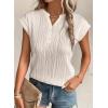 imageEVALESS Womens Summer Short Sleeve Textured Tops Trendy V Neck Cap Sleeve Solid Loose Dressy Casual Basic T Shirts BlousesWhite
