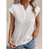 imageEVALESS Womens Summer Short Sleeve Textured Tops Trendy V Neck Cap Sleeve Solid Loose Dressy Casual Basic T Shirts BlousesWhite