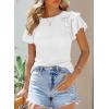 imageEVALESS Womens Summer Tops Crewneck Ruffle Short Sleeve Solid Slim Fit Casual Blouses ShirtsWhite