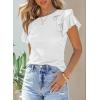 imageEVALESS Womens Summer Tops Crewneck Ruffle Short Sleeve Solid Slim Fit Casual Blouses ShirtsWhite