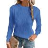 imageEVALESS Going Out Tops for Women 2025 Spring Summer Fall Long Sleeve Shirts Fashion Trendy Dressy Casual Round Neck Textured Tunic Clothes OutfitsSky Blue Large