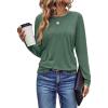 imageEVALESS Womens Long Sleeve Shirts Casual Pleated Crewneck Spring Tops Outfits Clothes 2025Blackish Green
