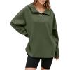 imageEVALESS Womens Oversized Hoodies Casual Long Sleeve Half Zipper Pocket Sweatshirt Pullover TopsA Pickle Green