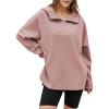 imageEVALESS Womens Oversized Hoodies Casual Long Sleeve Half Zipper Pocket Sweatshirt Pullover TopsLight Pink