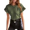 imageEVALESS Womens Summer Casual Short Sleeve Tops Ruffle Basic T Shirts Round Neck Solid Knit Loose Fit Tee BlousesJungle Green