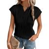 imageEVALESS Womens Summer Short Sleeve Textured Tops Trendy V Neck Cap Sleeve Solid Loose Dressy Casual Basic T Shirts BlousesBlack