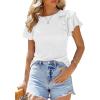 imageEVALESS Womens Summer Tops Crewneck Ruffle Short Sleeve Solid Slim Fit Casual Blouses ShirtsWhite