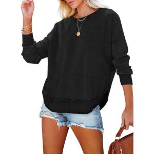 imageEVALESS Sweatshirt for Women Crewneck Long Sleeve Side Split Tops Casual Solid Color Loose Pullover Shirts 2025 ClothesA Black