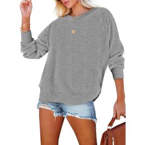 imageEVALESS Sweatshirt for Women Crewneck Long Sleeve Side Split Tops Casual Solid Color Loose Pullover Shirts 2025 ClothesD Light Gray