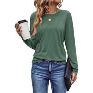 imageEVALESS Womens Long Sleeve Shirts Casual Pleated Crewneck Spring Tops Outfits Clothes 2025Blackish Green