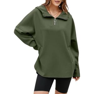 imageEVALESS Womens Oversized Hoodies Casual Long Sleeve Half Zipper Pocket Sweatshirt Pullover TopsA Pickle Green