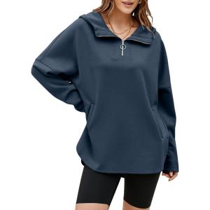imageEVALESS Womens Oversized Hoodies Casual Long Sleeve Half Zipper Pocket Sweatshirt Pullover TopsSail Blue
