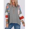 imageEVALESS 34 Length Sleeve Womens Tops Dressy Casual 2025 Fall Crew Neck Oversized Striped Patchwork Shirts BlouseBlack Stripe
