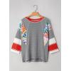 imageEVALESS 34 Length Sleeve Womens Tops Dressy Casual 2025 Fall Crew Neck Oversized Striped Patchwork Shirts BlouseBlack Stripe