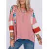 imageEVALESS 34 Length Sleeve Womens Tops Dressy Casual 2025 Fall Crew Neck Oversized Striped Patchwork Shirts BlouseFiery Red