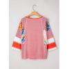imageEVALESS 34 Length Sleeve Womens Tops Dressy Casual 2025 Fall Crew Neck Oversized Striped Patchwork Shirts BlouseFiery Red