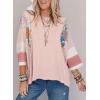 imageEVALESS 34 Length Sleeve Womens Tops Dressy Casual 2025 Fall Crew Neck Oversized Striped Patchwork Shirts BlousePink