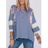 imageEVALESS 34 Length Sleeve Womens Tops Dressy Casual 2025 Fall Crew Neck Oversized Striped Patchwork Shirts BlouseSky Blue