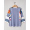 imageEVALESS 34 Length Sleeve Womens Tops Dressy Casual 2025 Fall Crew Neck Oversized Striped Patchwork Shirts BlouseSky Blue