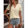 imageEVALESS Summer Tops for Women 2025 Short Sleeve V Neck Dressy Lace Eyelet Blouses ShirtsBeige