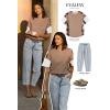 imageEVALESS Waffle Knit Tops for Women Trendy Crewneck Short Sleeve Shirts 2025 Summer Color Block T Shirts Loose Tee Tunic TopsBlack