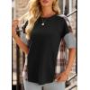 imageEVALESS Waffle Knit Tops for Women Trendy Crewneck Short Sleeve Shirts 2025 Summer Color Block T Shirts Loose Tee Tunic TopsBlack
