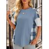 imageEVALESS Waffle Knit Tops for Women Trendy Crewneck Short Sleeve Shirts 2025 Summer Color Block T Shirts Loose Tee Tunic TopsBlue