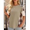 imageEVALESS Waffle Knit Tops for Women Trendy Crewneck Short Sleeve Shirts 2025 Summer Color Block T Shirts Loose Tee Tunic TopsGreen