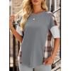 imageEVALESS Waffle Knit Tops for Women Trendy Crewneck Short Sleeve Shirts 2025 Summer Color Block T Shirts Loose Tee Tunic TopsGrey