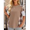 imageEVALESS Waffle Knit Tops for Women Trendy Crewneck Short Sleeve Shirts 2025 Summer Color Block T Shirts Loose Tee Tunic TopsKhaki