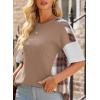 imageEVALESS Waffle Knit Tops for Women Trendy Crewneck Short Sleeve Shirts 2025 Summer Color Block T Shirts Loose Tee Tunic TopsKhaki