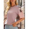 imageEVALESS Waffle Knit Tops for Women Trendy Crewneck Short Sleeve Shirts 2025 Summer Color Block T Shirts Loose Tee Tunic TopsPink