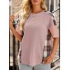 imageEVALESS Waffle Knit Tops for Women Trendy Crewneck Short Sleeve Shirts 2025 Summer Color Block T Shirts Loose Tee Tunic TopsPink