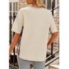 imageEVALESS Waffle Knit Tops for Women Trendy Crewneck Short Sleeve Shirts 2025 Summer Color Block T Shirts Loose Tee Tunic TopsWhite