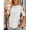 imageEVALESS Waffle Knit Tops for Women Trendy Crewneck Short Sleeve Shirts 2025 Summer Color Block T Shirts Loose Tee Tunic TopsWhite