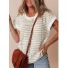 imageEVALESS Womens Sweater Vest Striped Pullover Tank Top Round Neck Cap Sleeve Lightweight 2025 Summer Casual ClothesKhaki Stripe