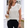 imageEVALESS Womens Sweater Vest Striped Pullover Tank Top Round Neck Cap Sleeve Lightweight 2025 Summer Casual ClothesKhaki Stripe