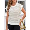 imageEVALESS Womens Sweater Vest Striped Pullover Tank Top Round Neck Cap Sleeve Lightweight 2025 Summer Casual ClothesKhaki Stripe